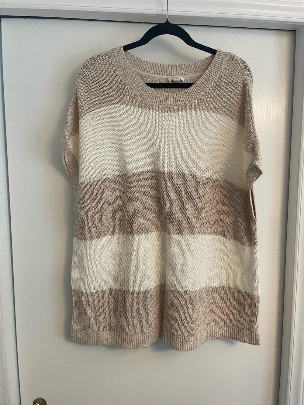 Pure Jill Striped White and Tan Cozy Knit Sweater